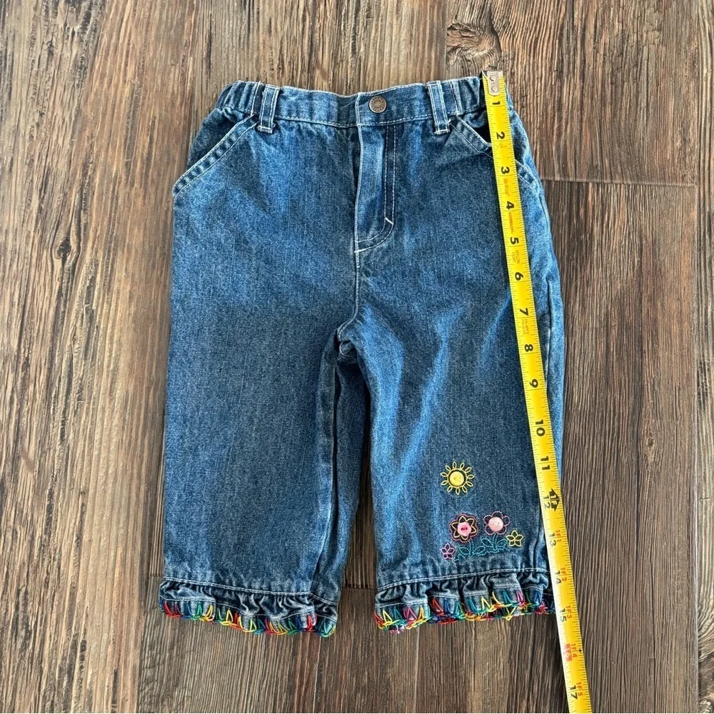Vtg 2002 Sesame Street Jeans Size 6/9 Months Blue Rainbow Thread Hems Flowers - Picture 5 of 9
